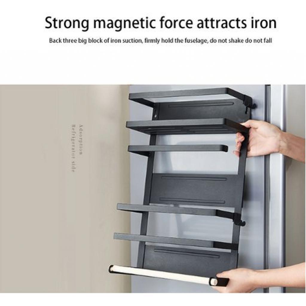 Magnetic Fridge Side Shelf Storage Organizer, Spice Rack Hanger 6 Hooks -Black Bathroom Storage & Organization TilyExpress 4