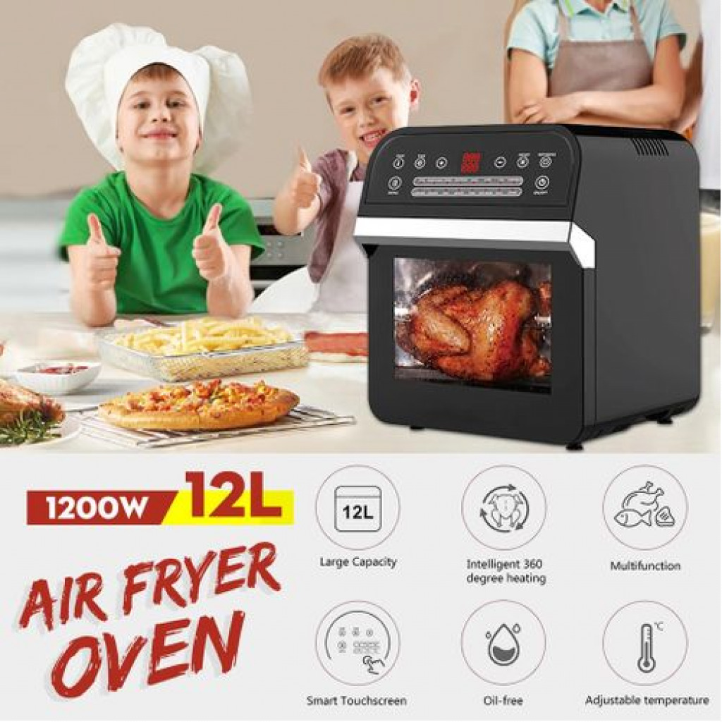 12L Air Fryer Oven Toaster Rotisserie Dehydrator Grill, Black