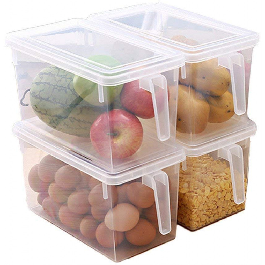 ABS Plastic Fridge Storage Box with Handle and Cover Containers Set for Vegetables, Fruits, Fish, and Egg ( Transparent)