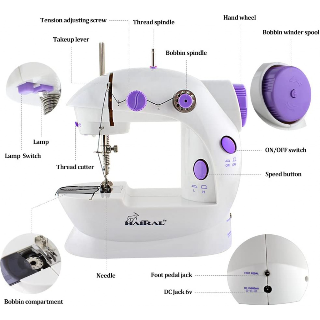 Mini Sewing Machine, Portable Sewing Machine Adjustable 2-Speed Double Thread with Foot Pedal