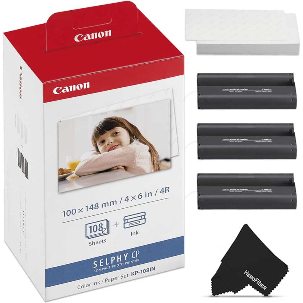 Canon Catridge , Printer Photo Paper, KP-108IN / KP108 | Color Ink Paper - Includes (4x6) 108 Ink Paper Sheets + 3 Ink toners for Canon Selphy CP1300, CP1200, CP910, CP900 Compact Photo Printers