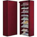Multipurpose Portable Folding Shoes Rack 9 Tiers Multi-Purpose Shoe Storage Organizer Cabinet Tower with Iron and Nonwoven Fabric with Zippered Dustproof Cover Color Brown