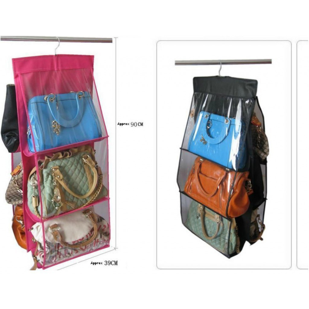 6 Pocket Handbag Storage Hanging Purse Organizer - Pink