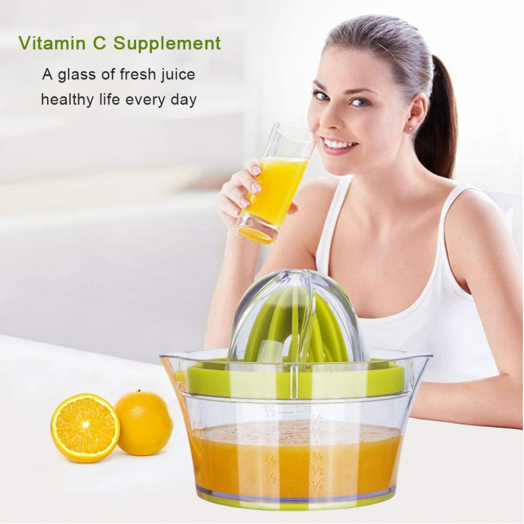 Manual Juicer,Vsweet Citrus Lemon Orange Hand Squeezer with Built-in Measuring Cup and Grater Anti-Slip Reamer Extraction Egg Separator,12-Ounce Capacity, Green Citrus Juicers TilyExpress 4