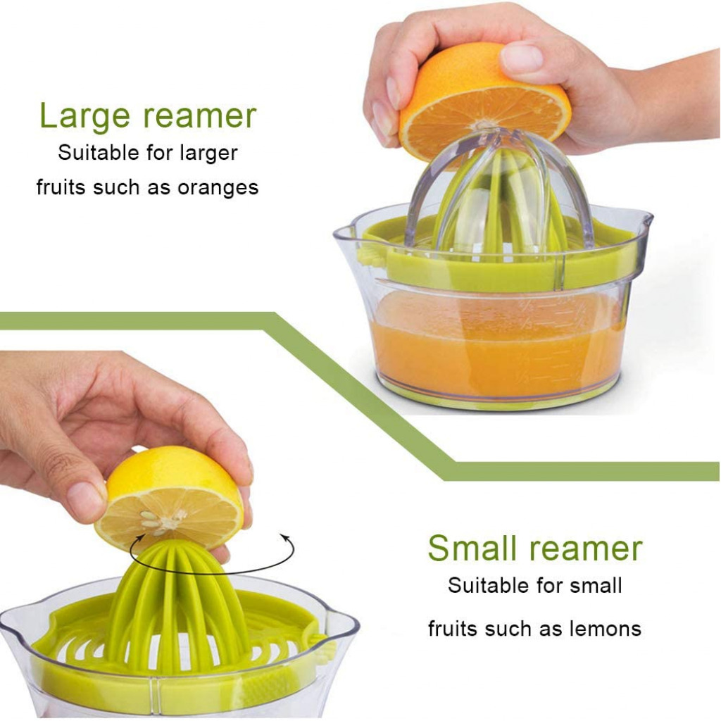 Manual Juicer,Vsweet Citrus Lemon Orange Hand Squeezer with Built-in Measuring Cup and Grater Anti-Slip Reamer Extraction Egg Separator,12-Ounce Capacity, Green