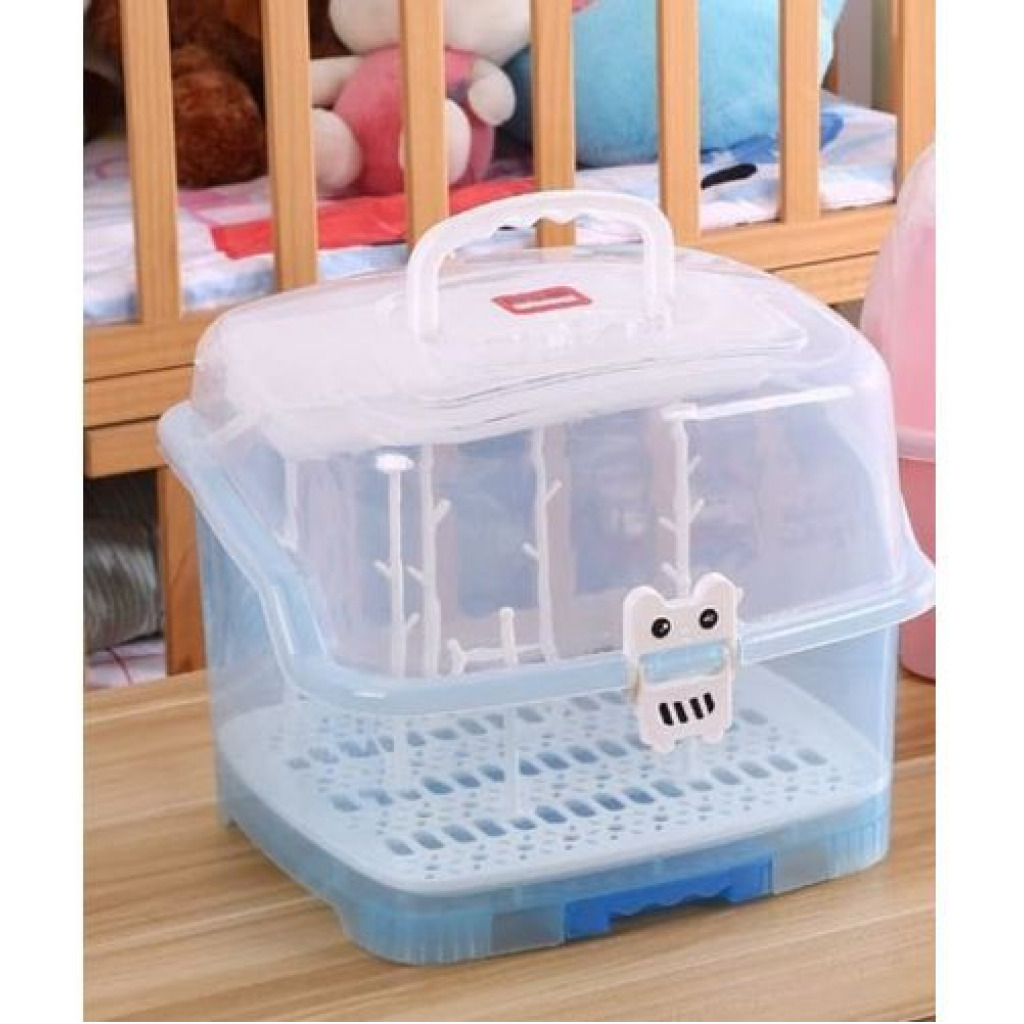 Portable Baby Bottle Drying Rack Storage Box With Anti-dust Cover, Blue