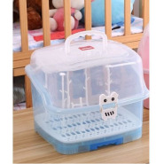 Portable Baby Bottle Drying Rack Storage Box With Anti-dust Cover, Blue