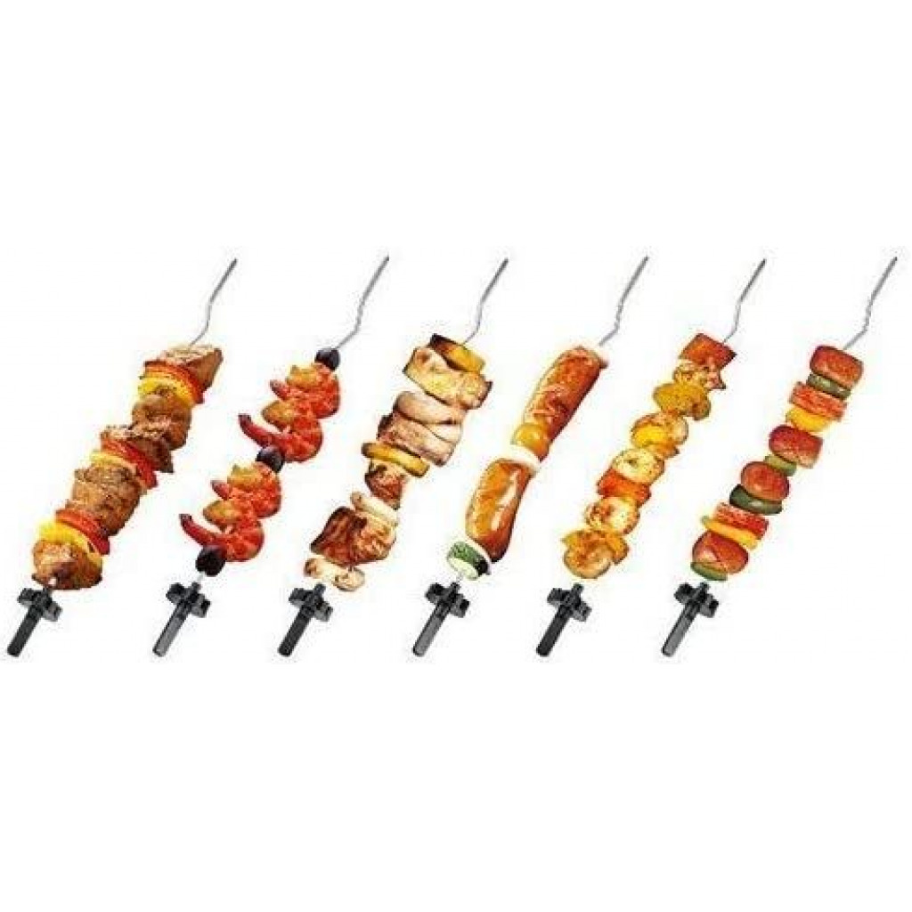 Electric Meat Vegetable Barbecue Kebab Machine Maker - 6 Forks, Silver