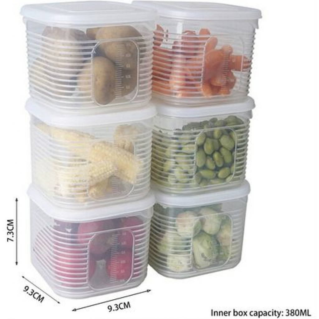 Plastic Food Storage Container With 6 Removable Tins Fridge Organizer -White