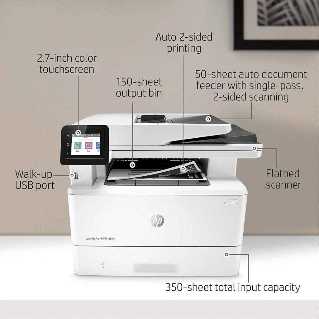 HP LaserJet Pro MFP M428fdn Monochrome All-in-One Printer with built-in Ethernet & 2-sided printing, (W1A29A)