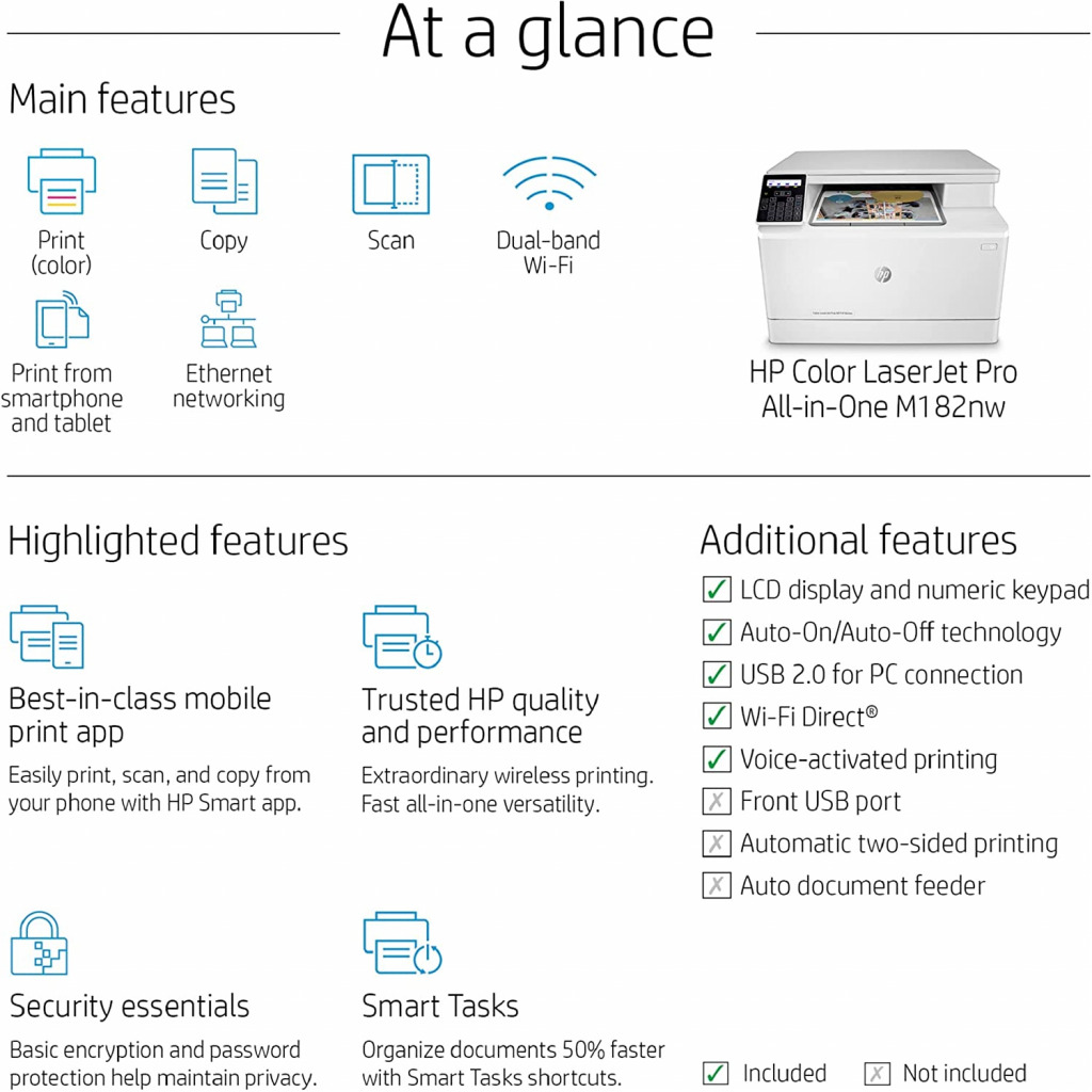 HP Color LaserJet Pro M182nw Wireless All-in-One Laser Printer, Remote Mobile Print, Scan and Copy, Works with Alexa