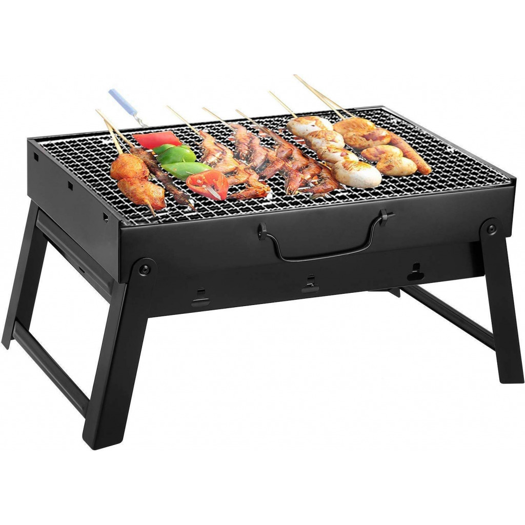 Folding Portable Outdoor Barbeque Charcoal BBQ Grill Oven Black Carbon Steel, Black Contact Grills TilyExpress 8