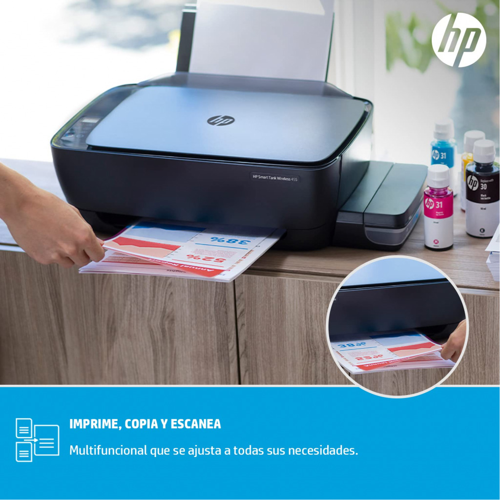 HP Ink Tank 415 WiFi Colour Printer, High Capacity Tank 6000 Black and 8000 Colour, Low Cost per Page (10p for B/W and 20p for Colour), Borderless Print