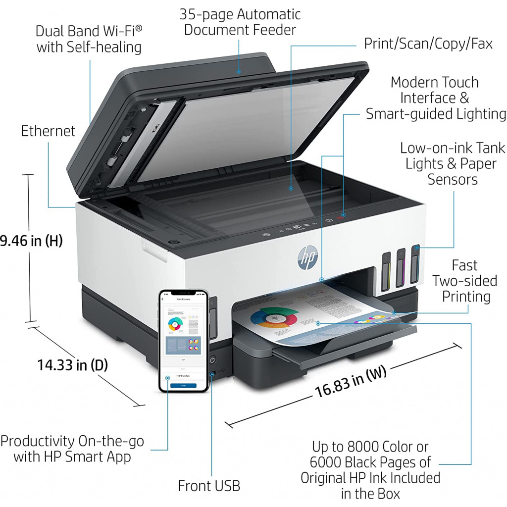 HP Smart Tank 790 WiFi Duplex Hi-Capacity Tank Printer with Magic Touch Panel with ADF, auto Ink & Paper Sensor (up to 12K Black or 8K Color Pages of Ink)