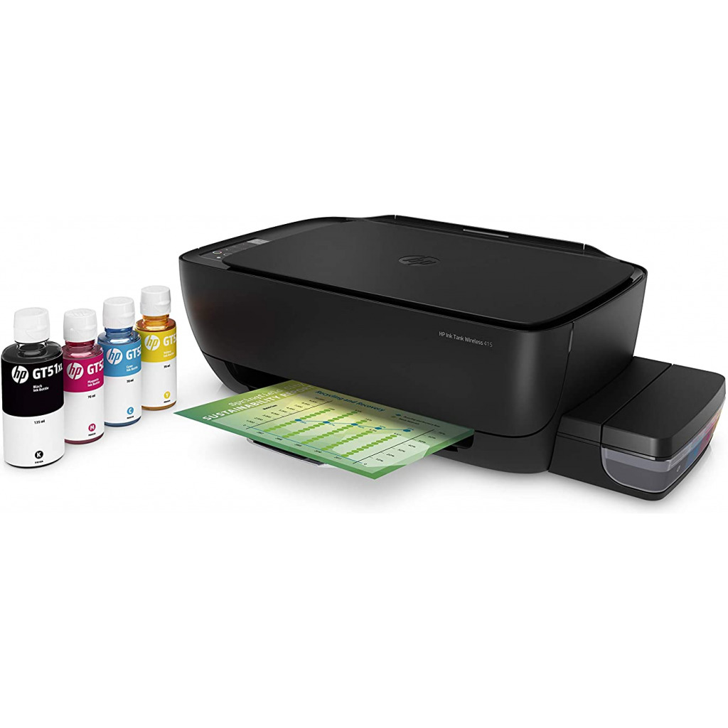 HP Ink Tank 415 WiFi Colour Printer, High Capacity Tank 6000 Black and 8000 Colour, Low Cost per Page (10p for B/W and 20p for Colour), Borderless Print