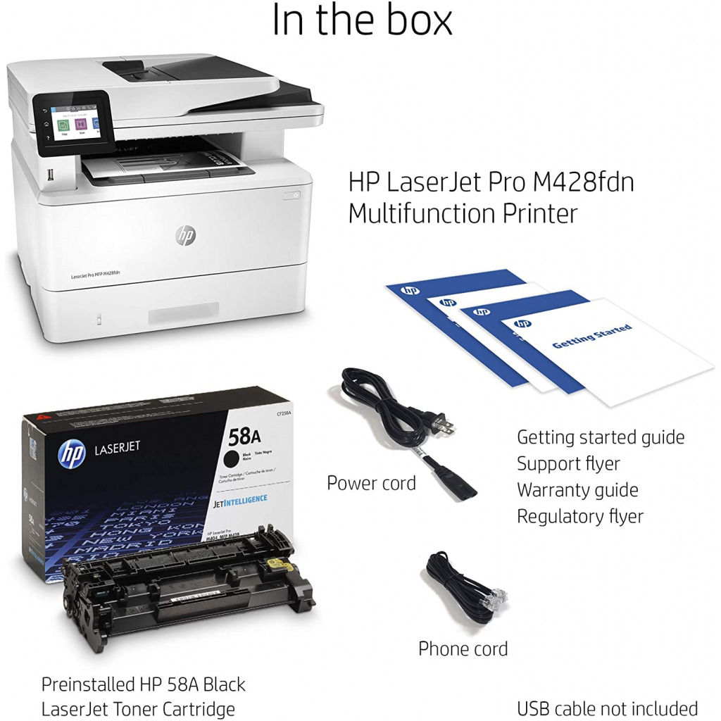 HP LaserJet Pro MFP M428fdn Monochrome All-in-One Printer with built-in Ethernet & 2-sided printing, (W1A29A)