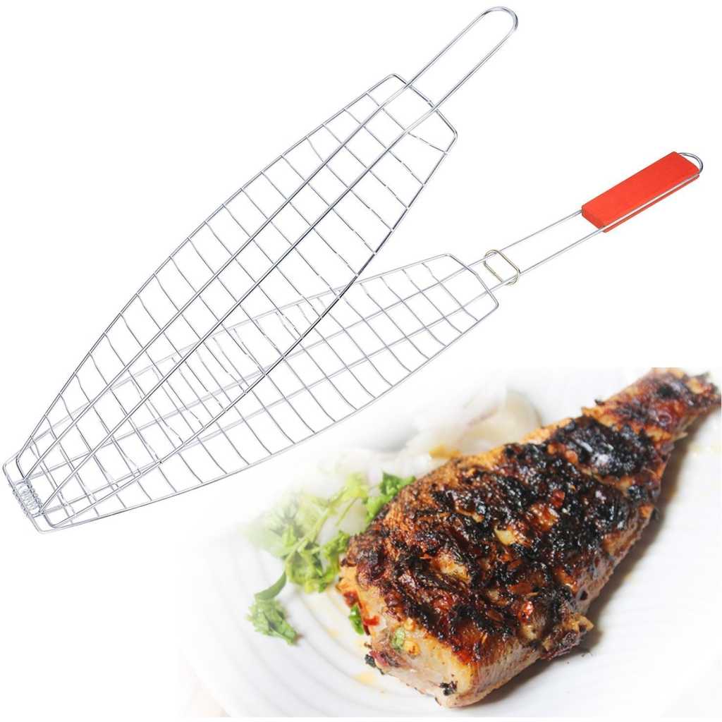 Supreme Stainless Steel BBQ Barbeque Fish Grill Net Basket, Standard, Silver