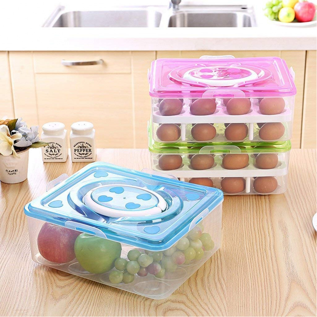 Supreme Mall Double Layer 32 Eggs Storage Box (Multicolour) Egg Trays TilyExpress 2