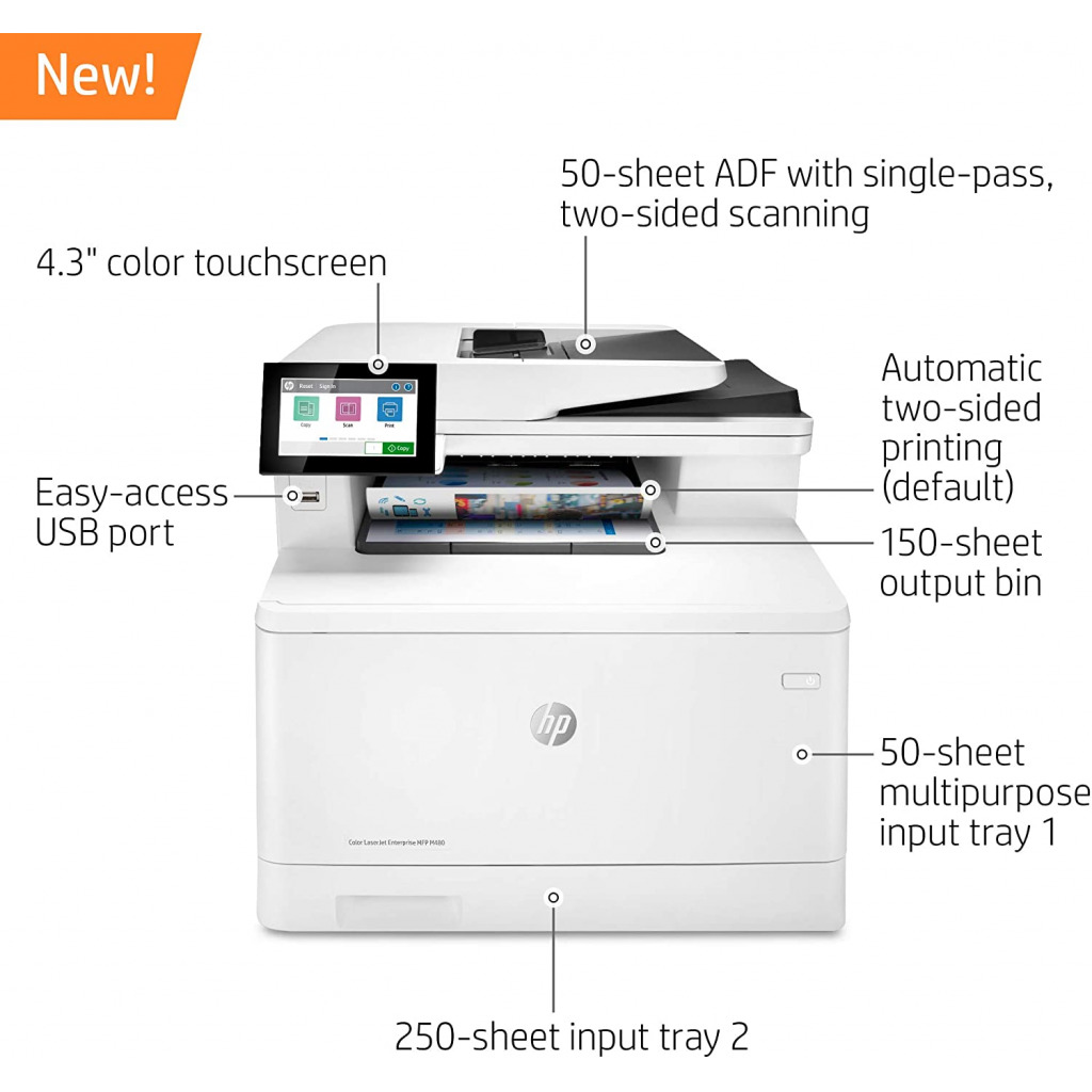 HP Color LaserJet Enterprise M480f Multifunction Duplex Printer - White