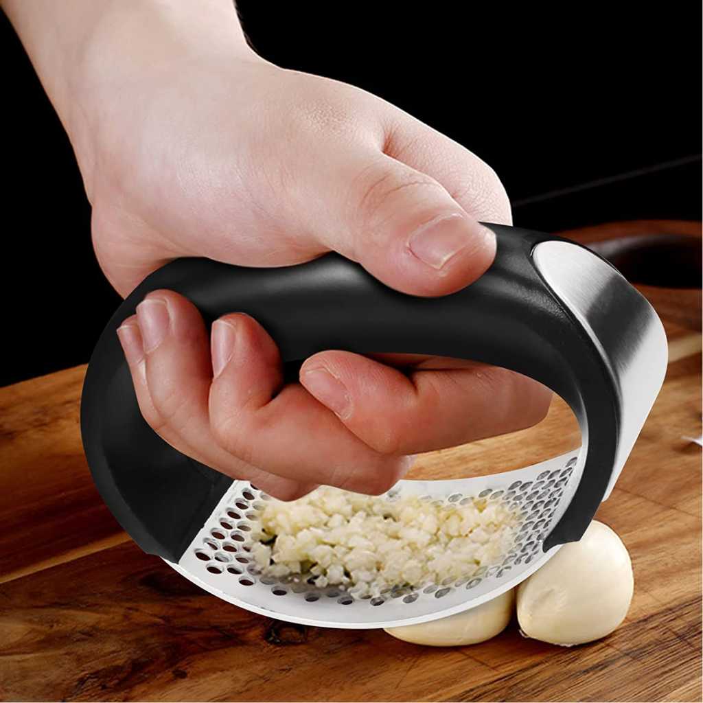 Stainless Steel Garlic Press Rocker- Premium Garlic Mincer - Arc Shape Design Garlic Crusher With Comfortable Grip