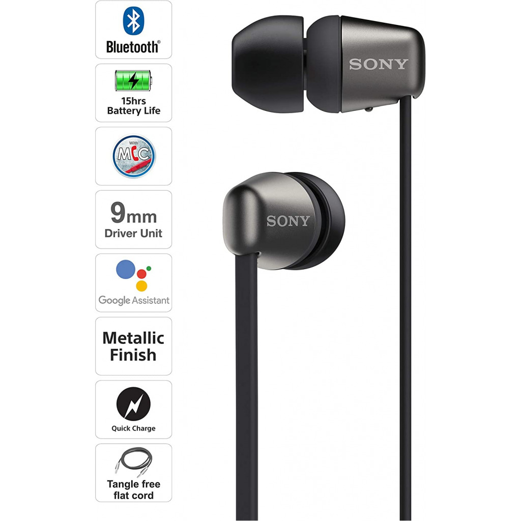 Sony WI-C310 Wireless Headphones with 15 Hrs Battery Life, Quick Charge, Magnetic Earbuds for Tangle Free Carrying, BT ver 5.0,Work from home, In-Ear Bluetooth Headset with mic for phone calls (Black)