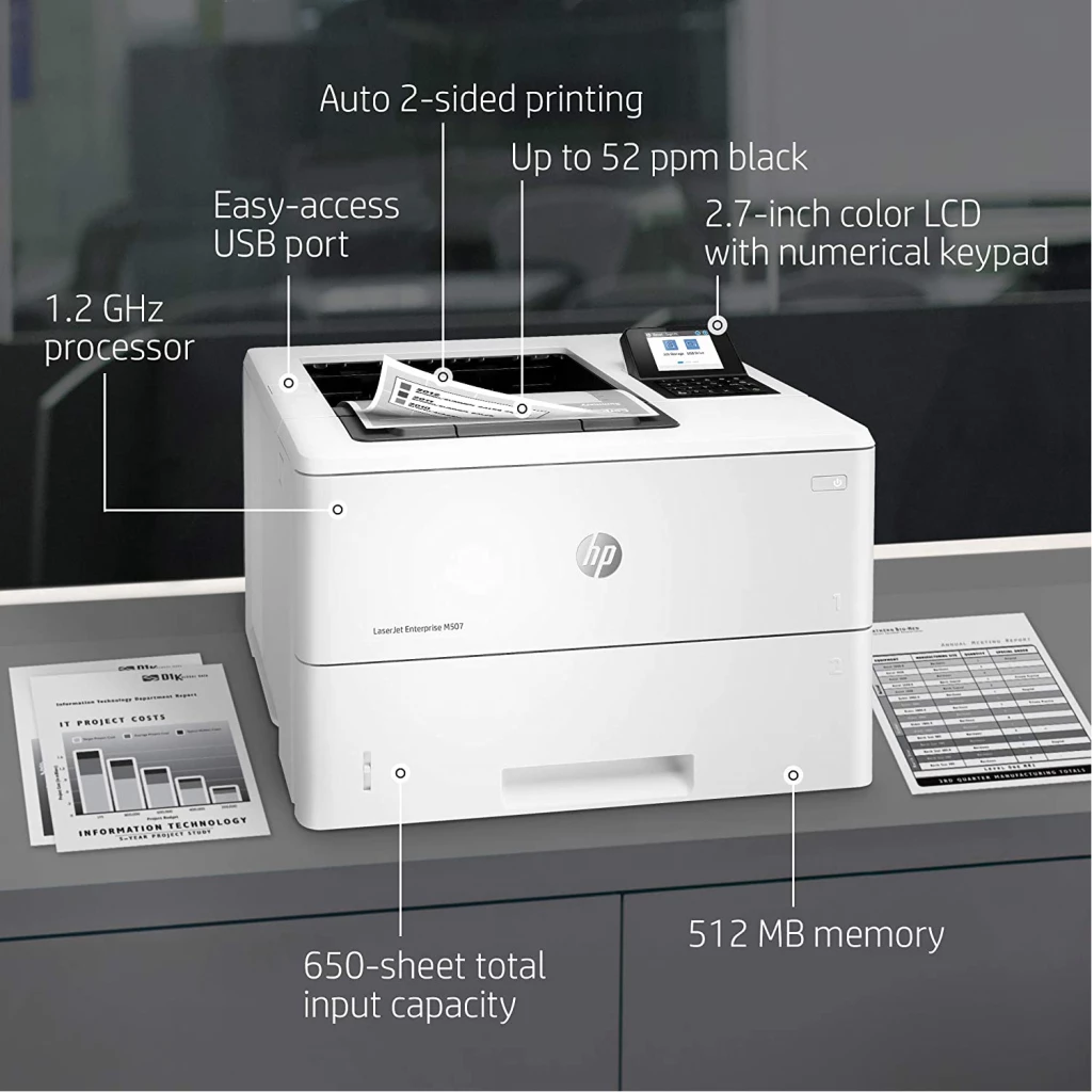 HP LaserJet Enterprise M507dn Monochrome Printer with built-in Ethernet & 2-sided printing