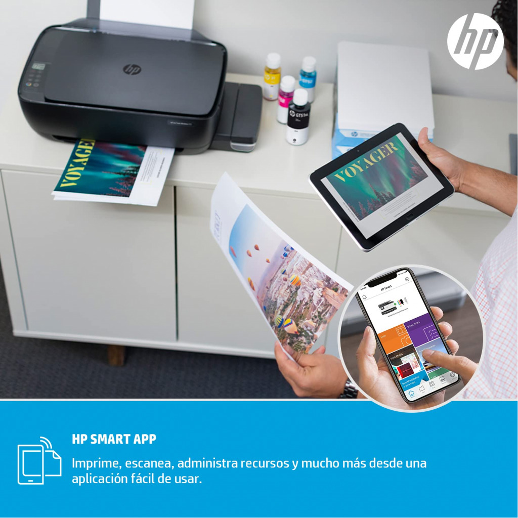 HP Ink Tank 415 WiFi Colour Printer, High Capacity Tank 6000 Black and 8000 Colour, Low Cost per Page (10p for B/W and 20p for Colour), Borderless Print