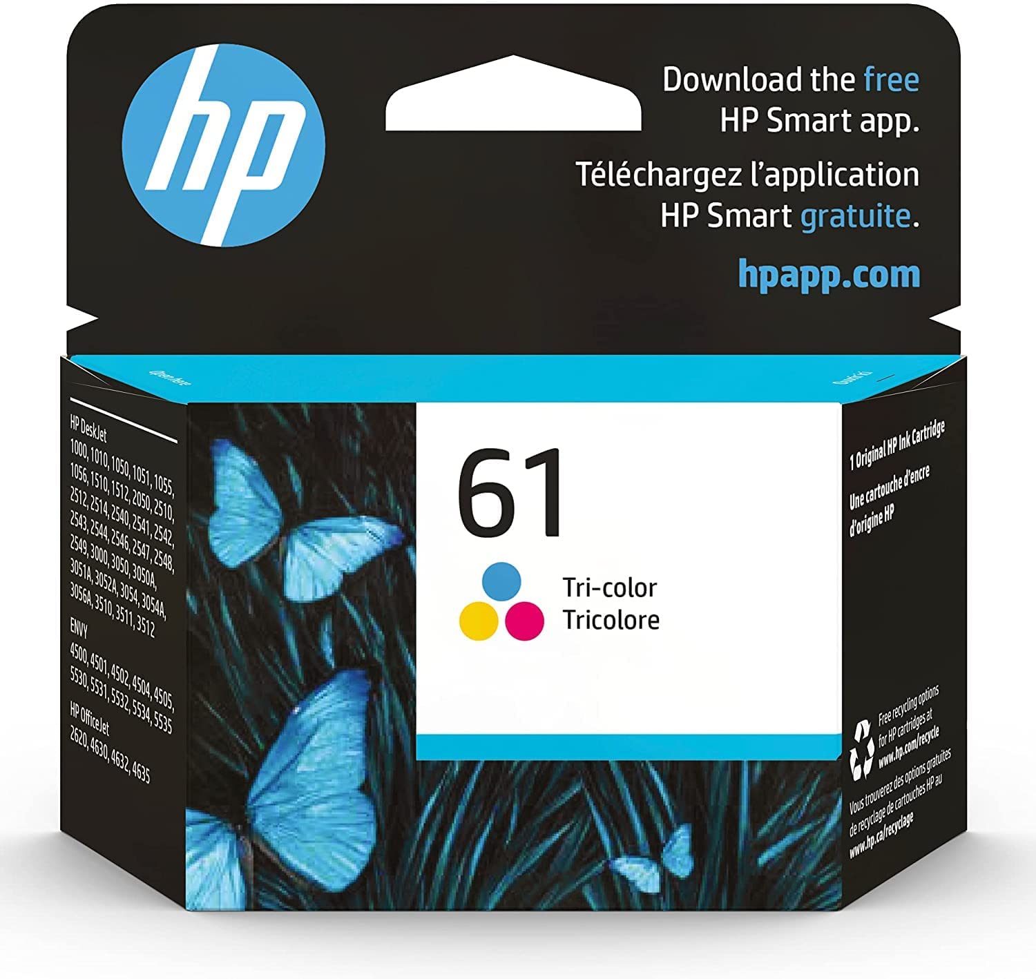 Original HP 61 Tri-color Ink | Works with DeskJet 1000, 1010, 1050, 1510, 2050, 2510, 2540, 3000, 3050, 3510; ENVY 4500, 5530; OfficeJet 2620, | Eligible for Instant Ink | CH562WN TilyExpress