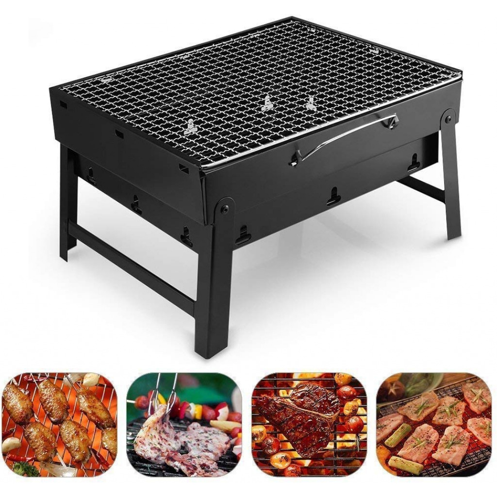 Folding Portable Outdoor Barbeque Charcoal BBQ Grill Oven Black Carbon Steel, Black Contact Grills TilyExpress 9