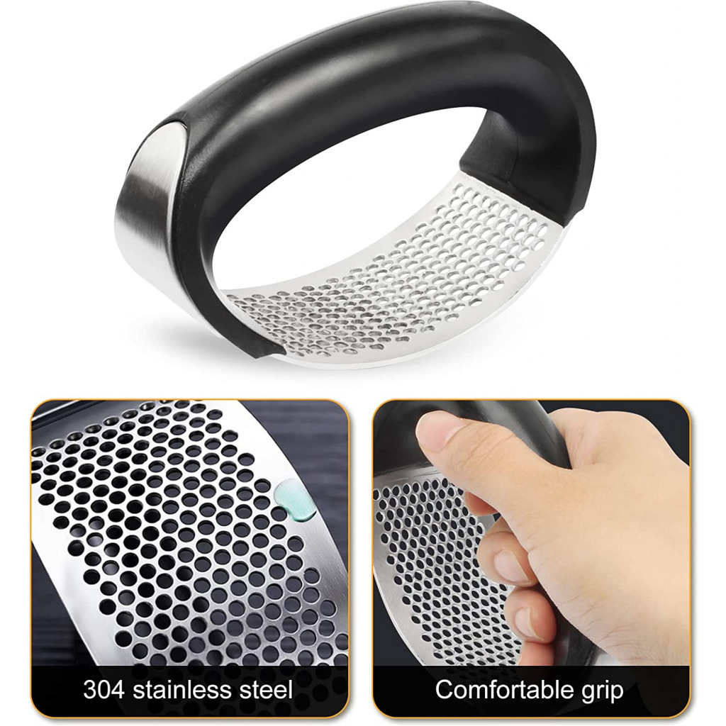 Stainless Steel Garlic Press Rocker- Premium Garlic Mincer - Arc Shape Design Garlic Crusher With Comfortable Grip