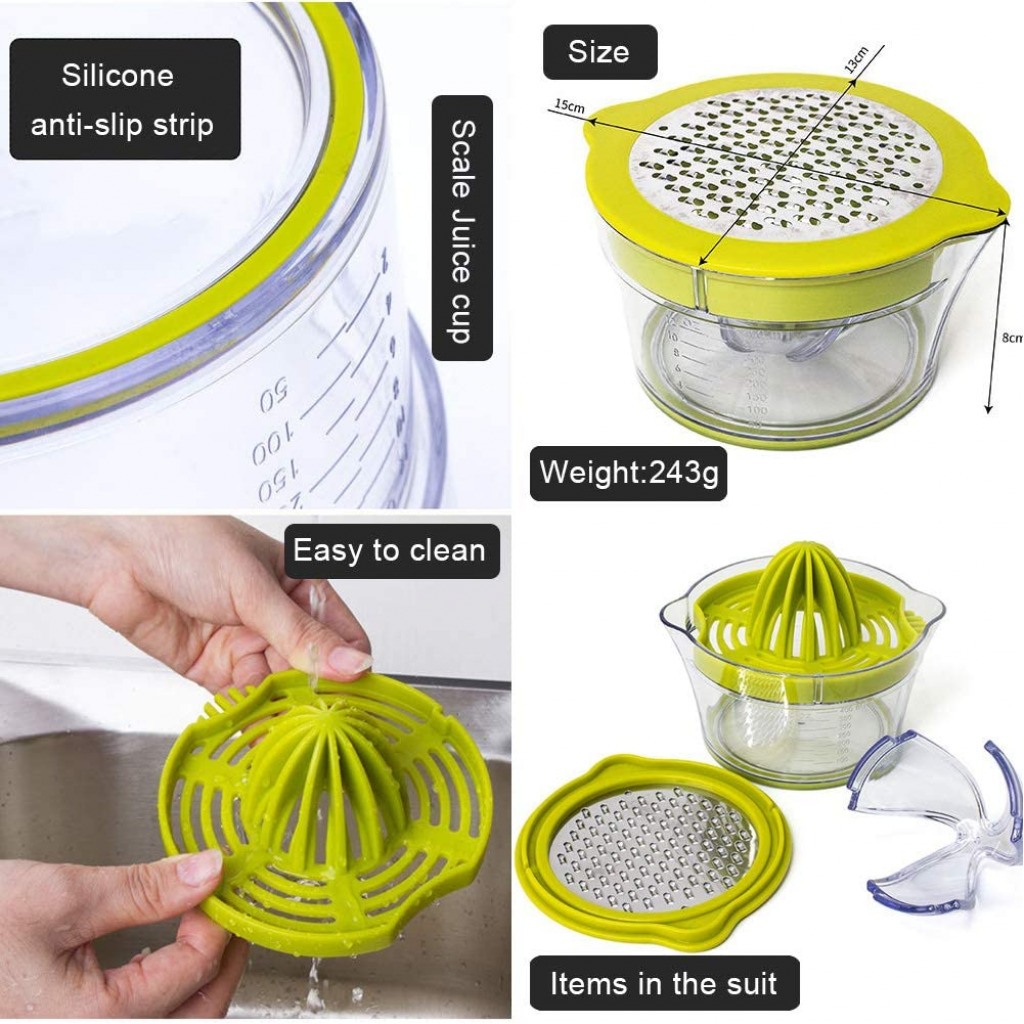 Manual Juicer,Vsweet Citrus Lemon Orange Hand Squeezer with Built-in Measuring Cup and Grater Anti-Slip Reamer Extraction Egg Separator,12-Ounce Capacity, Green Citrus Juicers TilyExpress 5