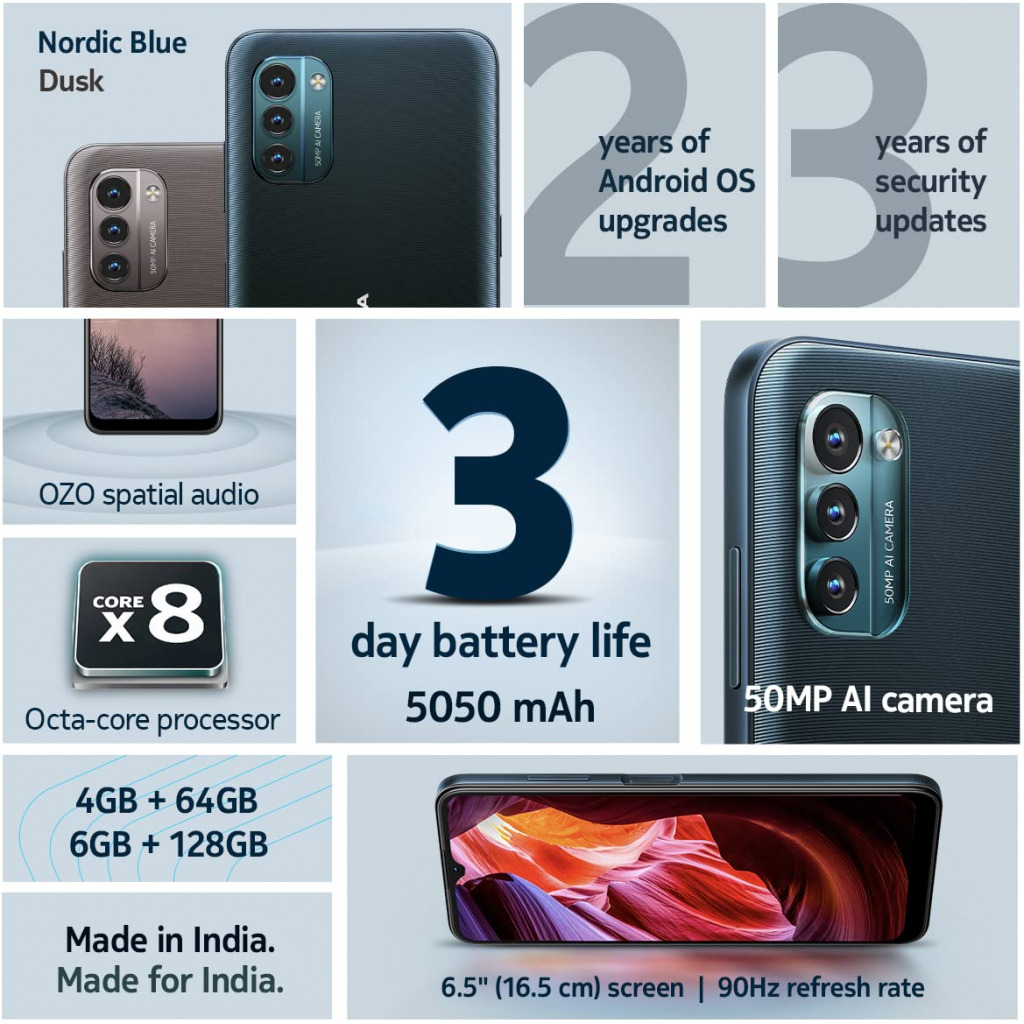 Nokia G21 Android Smartphone, Dual SIM, 3-Day Battery Life, 4GB RAM + 128GB Storage, 50MP Triple AI Camera | Navy Blue