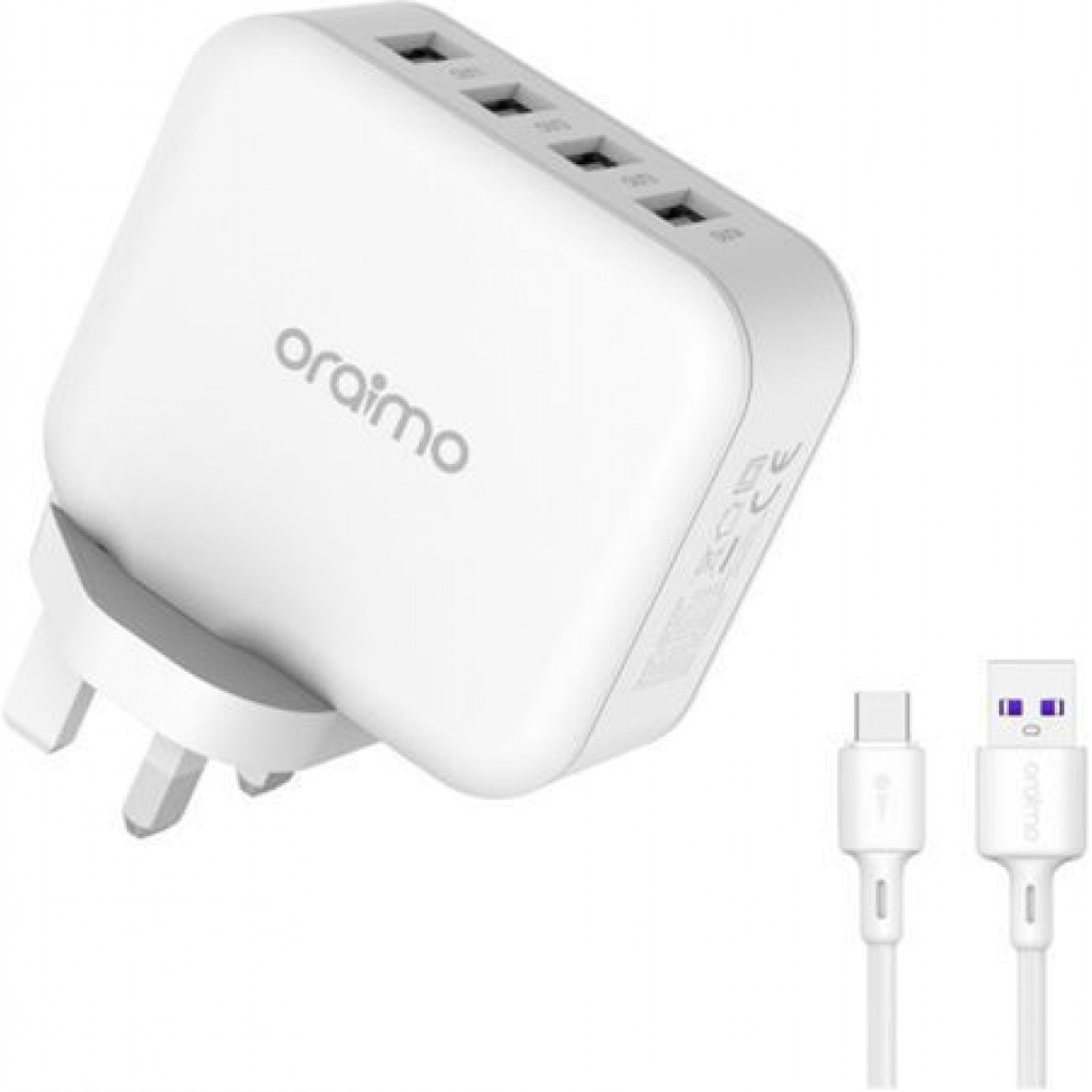 Oraimo Phone Charger Fast Charger UK Dual USB OCW-U81F White