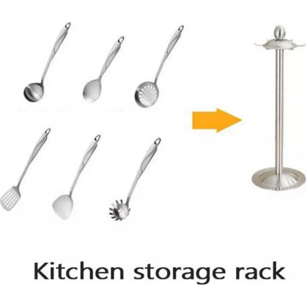 6 Hooks Kitchen Serving Spoon Holder Ladle Stand Tool Storage Organizer, Silver Kitchen Storage & Organization Accessories TilyExpress 10