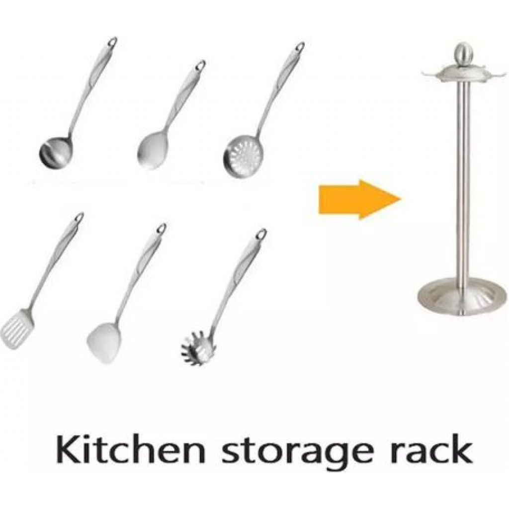 6 Hooks Kitchen Serving Spoon Holder Ladle Stand Tool Storage Organizer, Silver Kitchen Storage & Organization Accessories TilyExpress 2