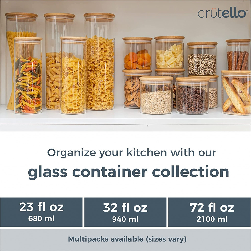Glass Food Storage Containers with Bamboo Lids, 4 Pack – One 54 Fluid oz, One 32 Fluid oz, and Two 23 Fluid oz Airtight Clear Kitchen Organization Canisters Food Savers & Storage Containers TilyExpress 9