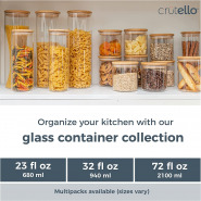 Glass Food Storage Containers with Bamboo Lids, 4 Pack - One 54 Fluid oz, One 32 Fluid oz, and Two 23 Fluid oz Airtight Clear Kitchen Organization Canisters