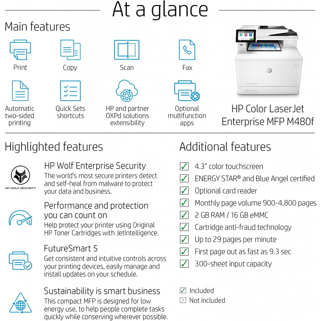 HP Color LaserJet Enterprise M480f Multifunction Duplex Printer - White