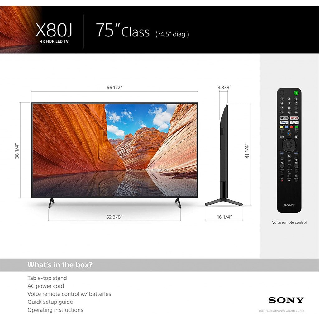 Sony X80J 75 Inch TV: 4K Ultra HD LED Smart Google TV with Dolby Vision HDR and Alexa Compatibility KD75X80J