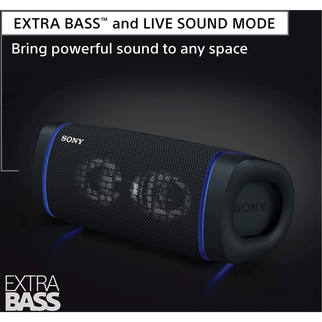 Sony SRS-XB33 EXTRA BASS Wireless Bluetooth Portable Speaker, IP67 Waterproof & Durable for Home, Outdoor, and Travel, 24 Hour Battery, Party Lights, USB Type-C, and Speakerphone, Black