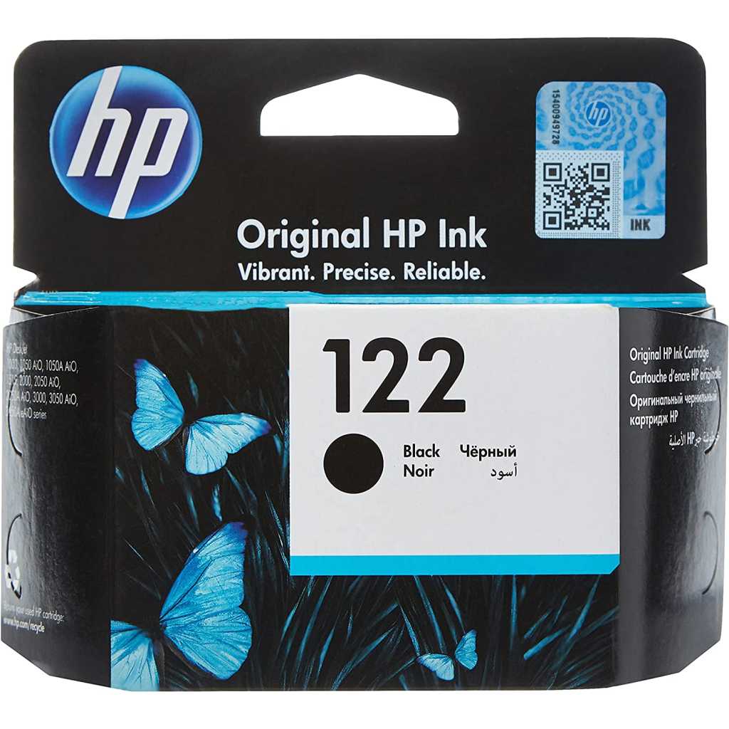 HP 122 Black Original Ink Cartridge [CH561HK] | Works with HP DeskJet 1000, 1050, 1050A, 1510, 2000, 2050, 2050A, 2054A, 3000, 3050, 3050A, 3052A, 3054A Printers