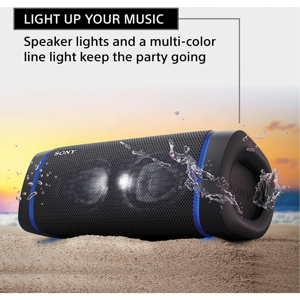 Sony SRS-XB33 EXTRA BASS Wireless Bluetooth Portable Speaker, IP67 Waterproof & Durable for Home, Outdoor, and Travel, 24 Hour Battery, Party Lights, USB Type-C, and Speakerphone, Black