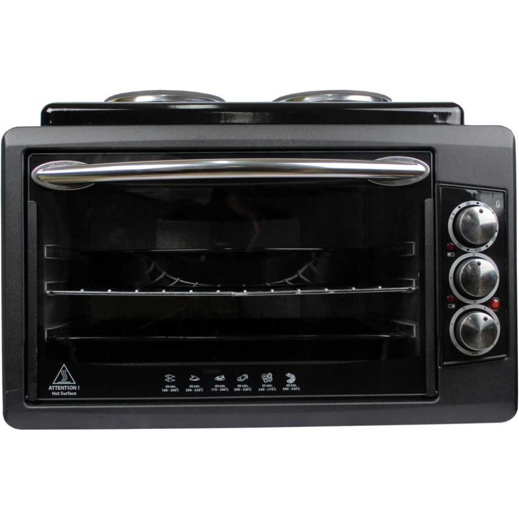 Blueflame BF-0725 Mini Oven With 2 Hot Plates, 50 Litres - Black