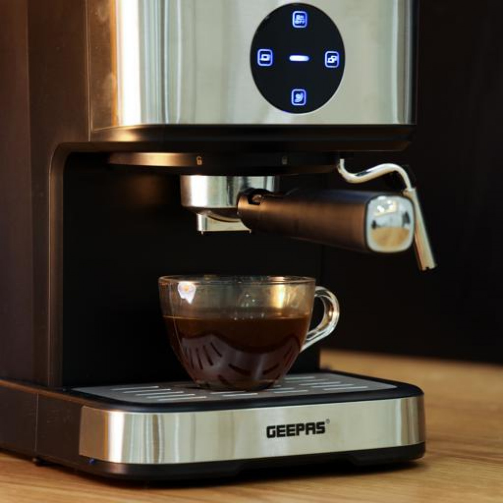 Geepas Digital Cappuccino Maker, 1.5L, 850W - 20 Bar Pressure, 2 Cups Dual Filter with Detachable Tank | Overheat & Over Pressure Safe | 2 Years Warranty| GCM41511