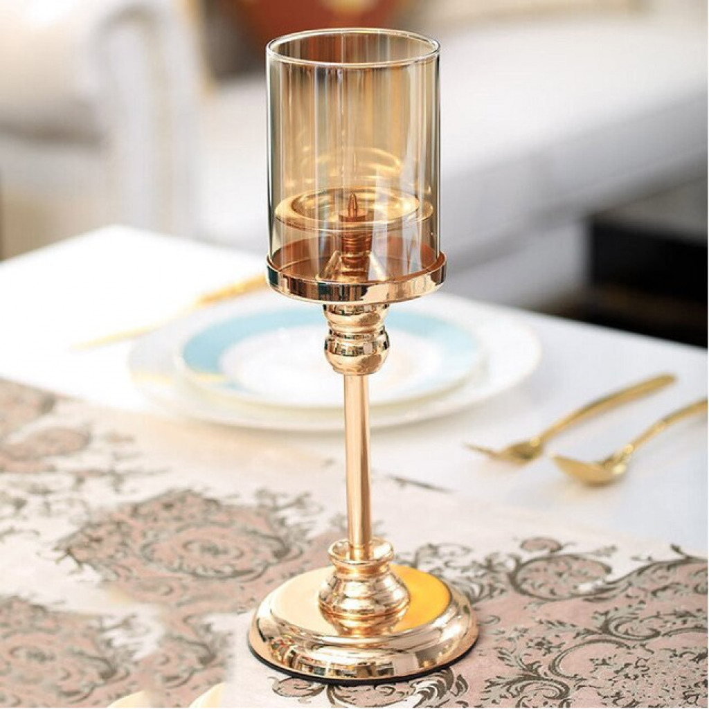 Nordic Wedding Gold Candlestick Ornaments Light Luxury Romantic Gold Candle Holders Retro Table Fragrance Alloy Candle Holder Candle holders TilyExpress