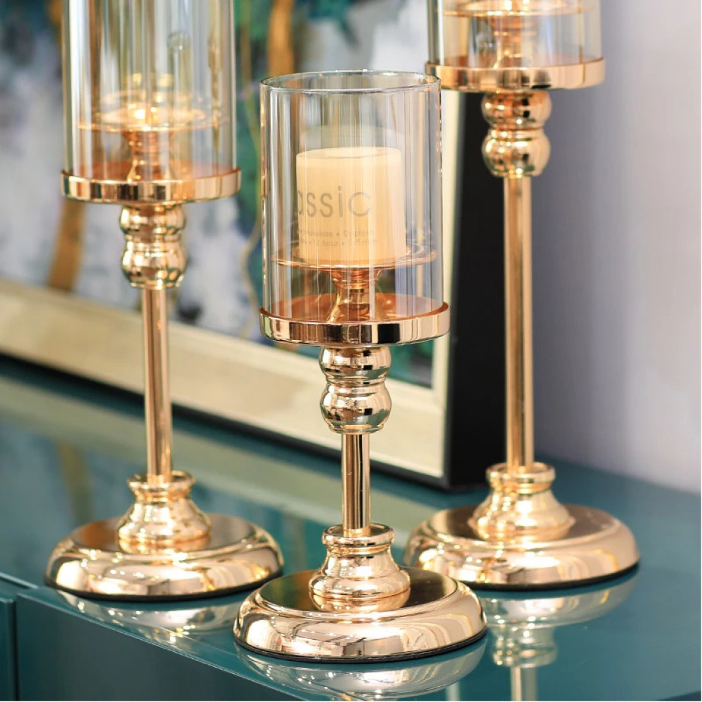 Nordic Wedding Gold Candlestick Ornaments Light Luxury Romantic Gold Candle Holders Retro Table Fragrance Alloy Candle Holder