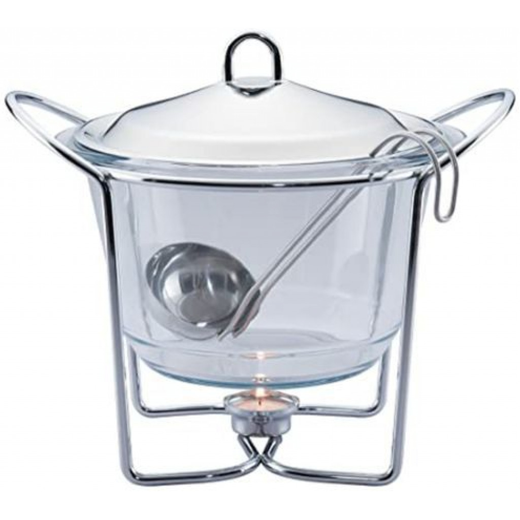 4 Litre Glass Soup Chafing Serving Dishes Warmer - Colorless
