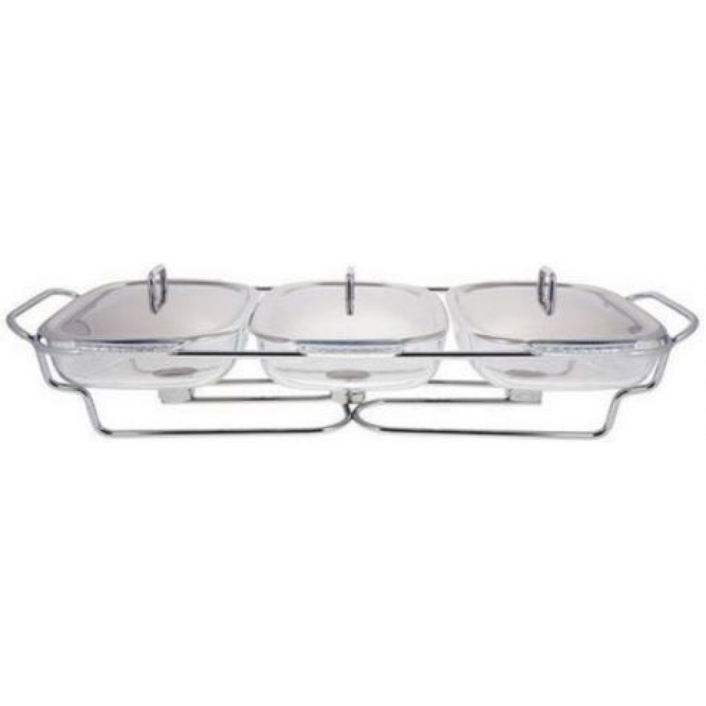 1.5 Litres ,3 Piece Glass Soup Chafing Serving Dishes Warmer - Colorless