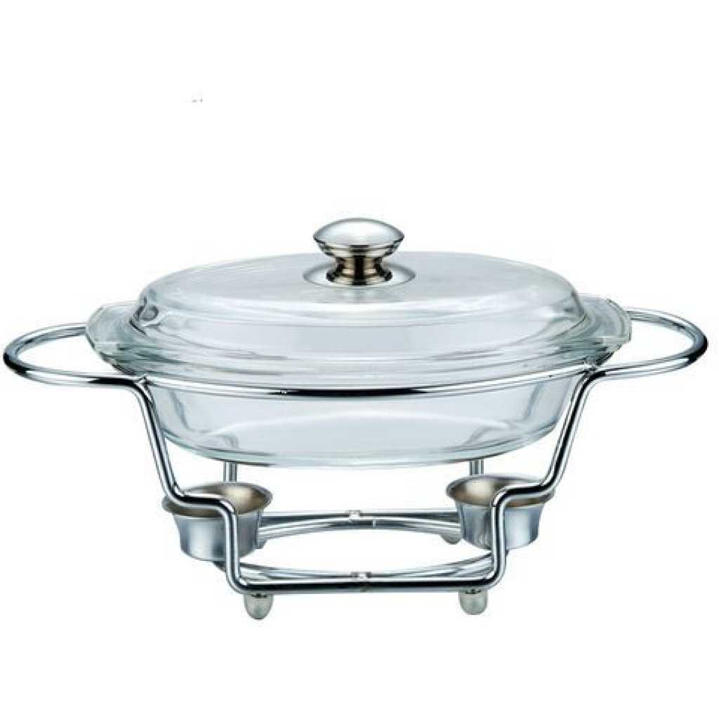 Oval Glass Soup Chafing Serving Dish Warmer - Colorless