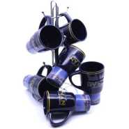 6 Pieces of Long Cups Mugs With Black Wordings - Blue,Black